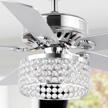 Kristie 52" Crystal/Metal Modern Glam Drum LED Ceiling Fan With Remote - JONATHAN Y